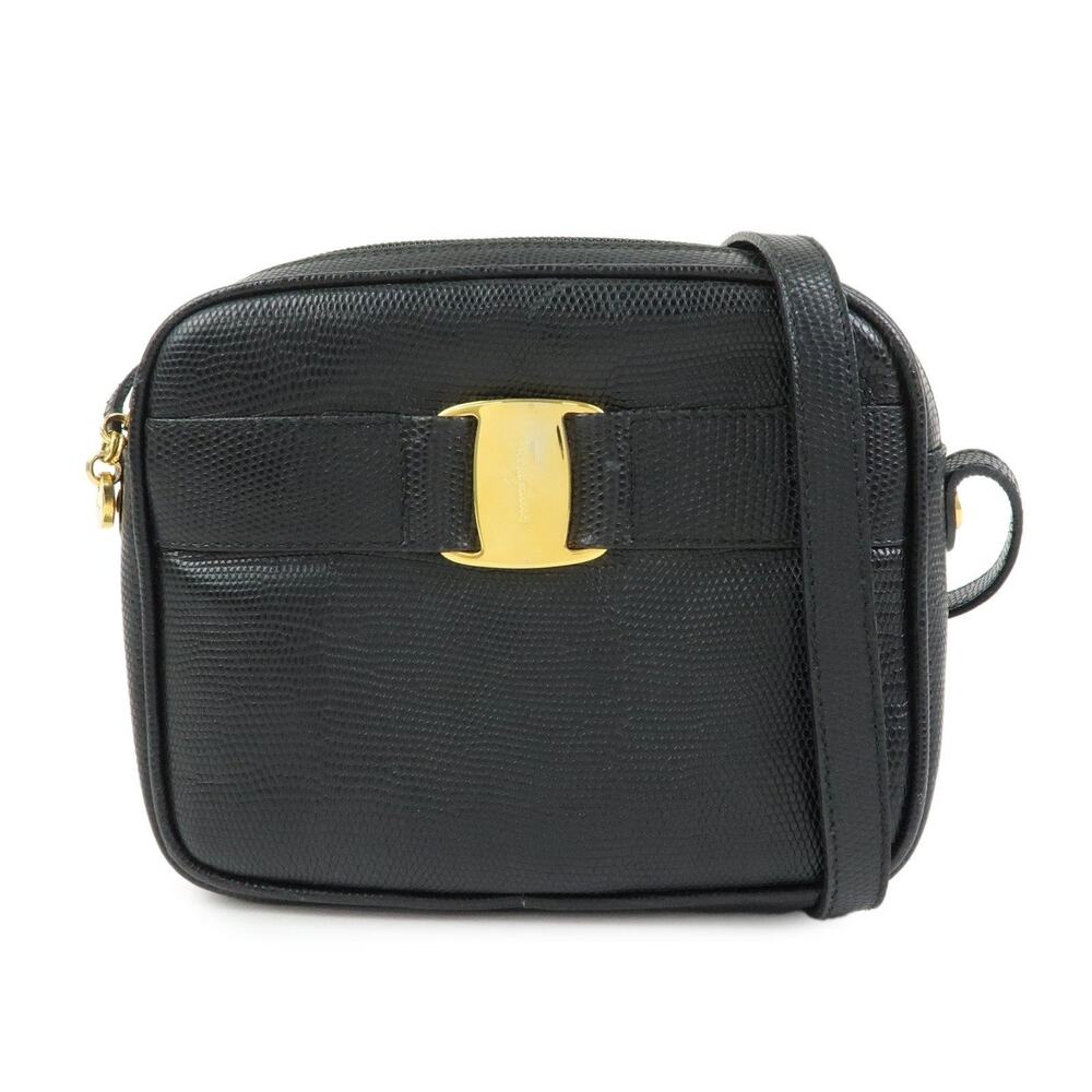 Ferragamo Vara Embossed Leather Crossbody Bag Black